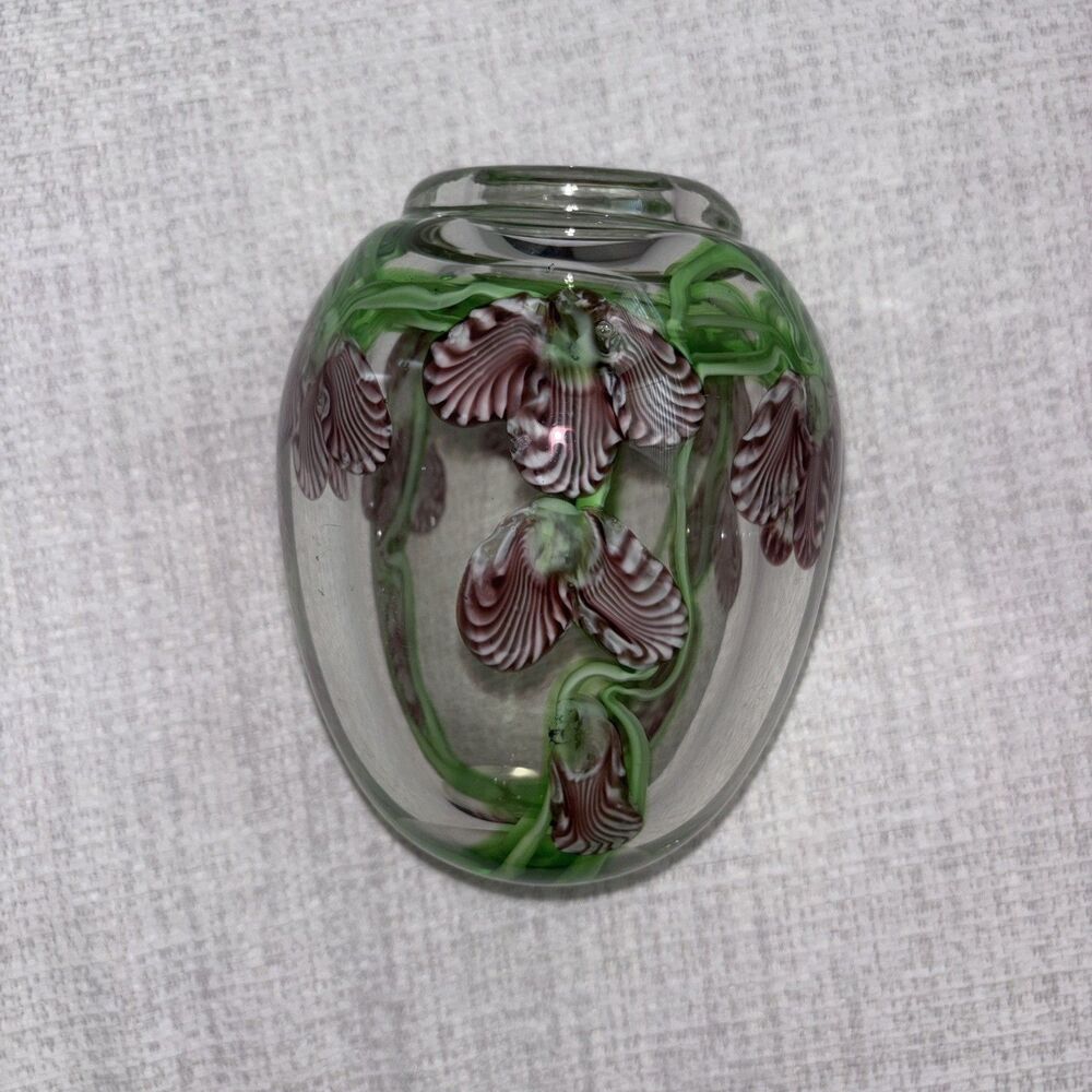 Stunning Cased Floral Vase w Thick Glass Flower Blown Bouquet Heavy Art VTG deco